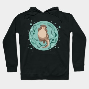 sea otter floating on water with kelp forest vector illustration Hoodie